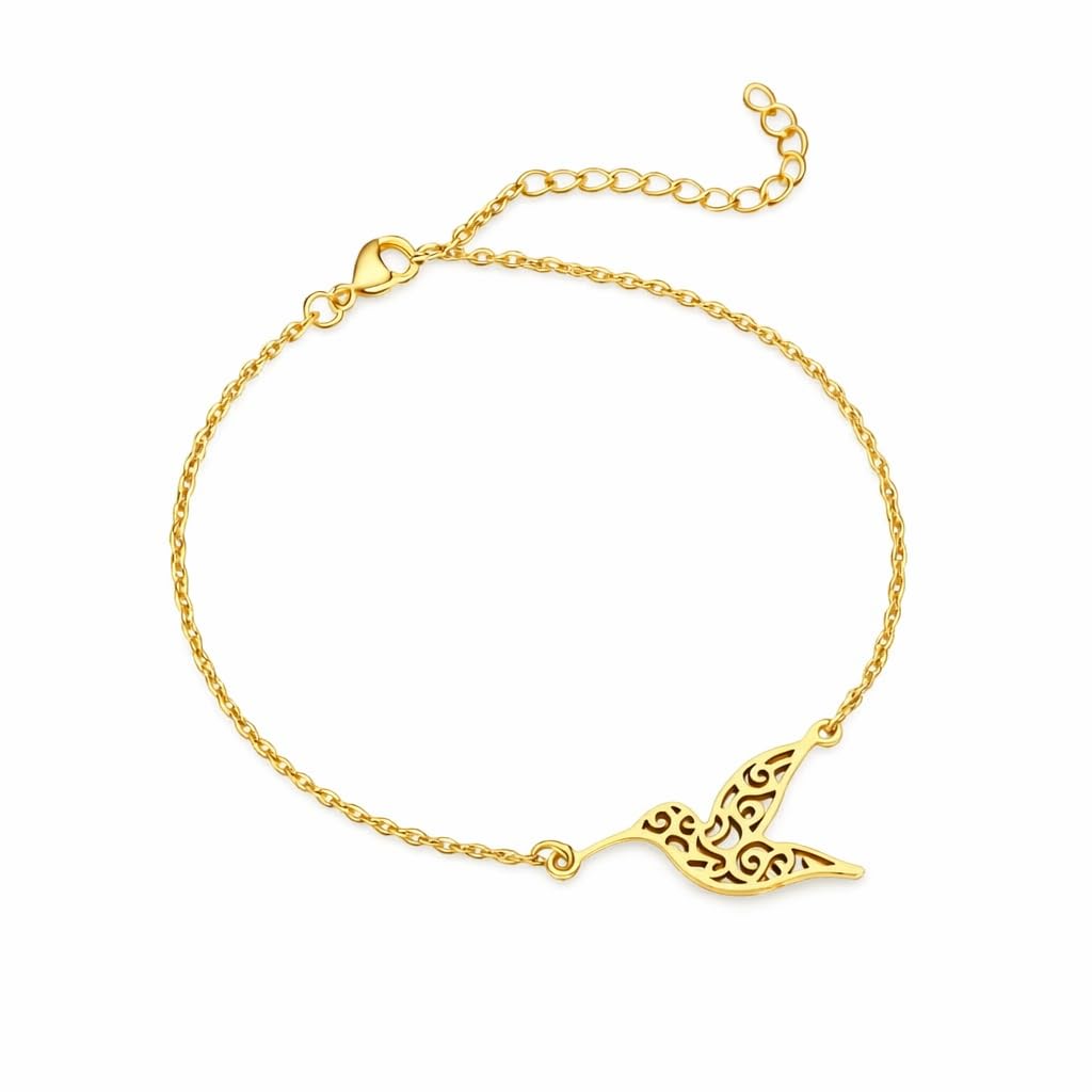 Dainty Hummingbird Chain Bracelet, Gold-Tone, 6.5-8.1 Inches Adjustable Length