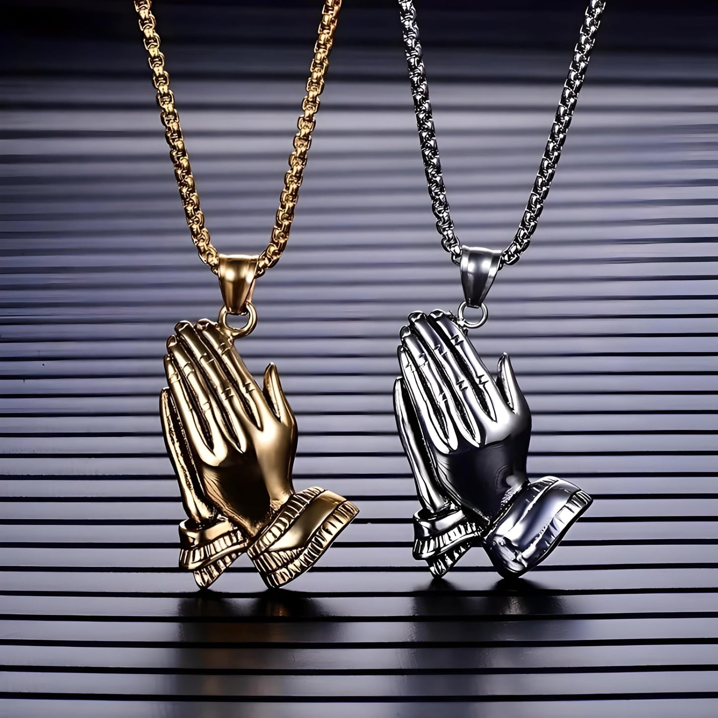 Exquisite Silver Prayer Hands Necklace - A Symbol of Faith, Elegance, and Spiritual Connection - 1pc Prayer Hands Stainless Steel Chain Pendant