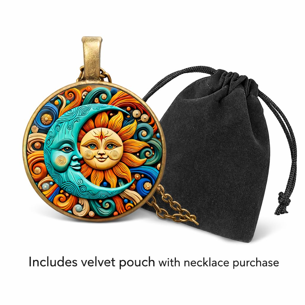 1pc Stunning Round Pendant Necklace - Unique Sun & Moon Pattern, Oil Painting Style Glass Mosaic, Alloy Construction, Trendy Sweater Chain, Fashionable Gift for Women - Christmas or Birthday Gift