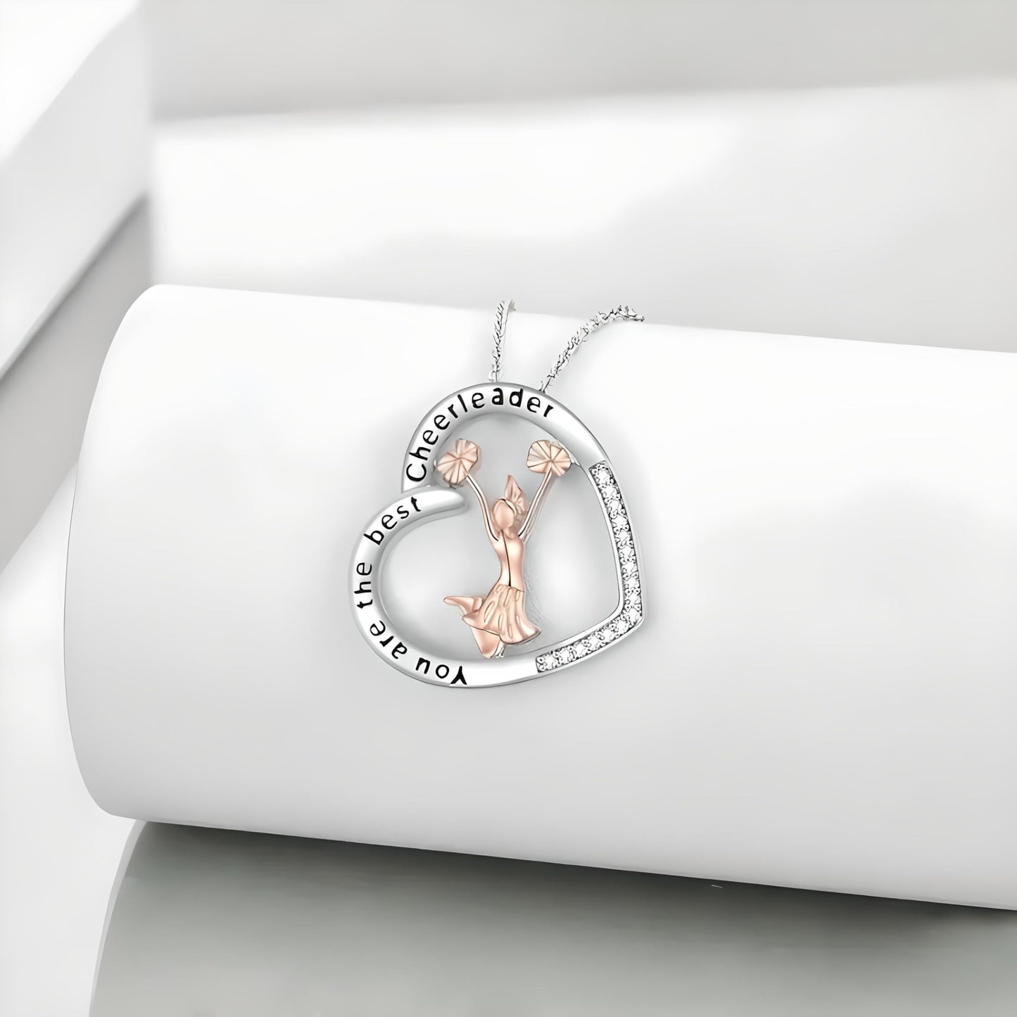 Sports Heart Necklace, 9 Different Sport Options: Basketball, Jumping Cheerleader, Gymnast, Softball, Volleyball, Ballet Ballerina, Runner, Sports Accessories Birthday Gift- Simulated Rainbow Diamonds, Christmas, Birthday or Party Gift