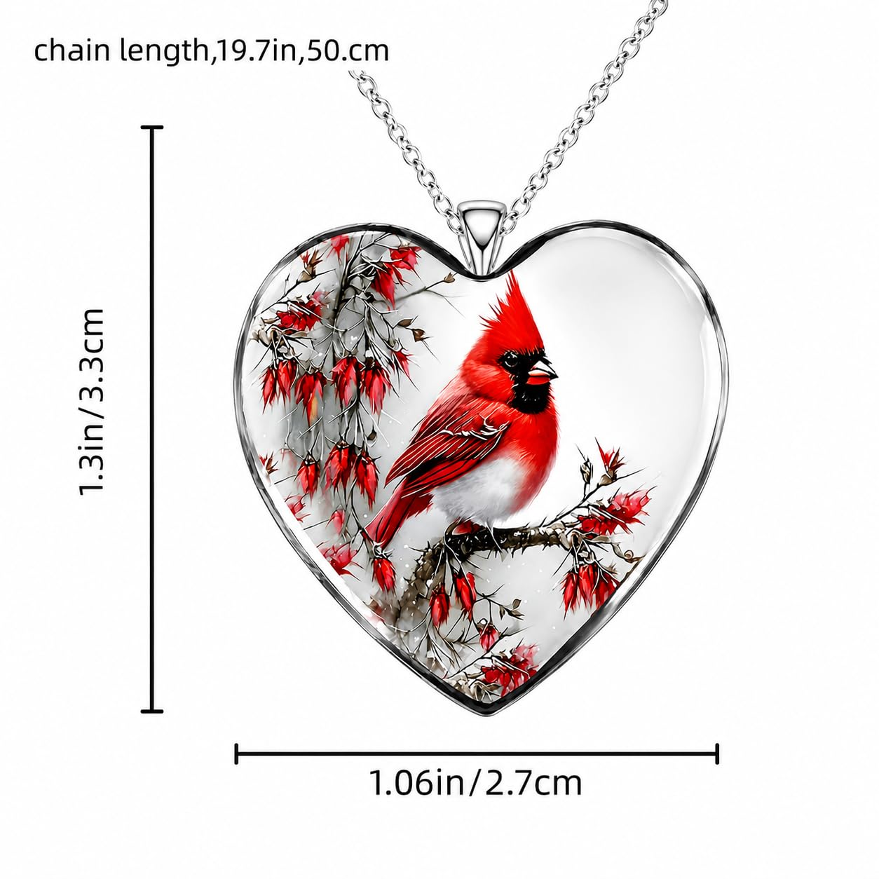 SUPAC Red Cardinal Necklace, Silver-Plated 'I Am Always with You' Inspirational Message, Adjustable - Christmas, Party, or Birthday Gift (Standing Cardinal)
