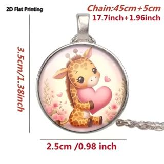 SUPAC Cute Exquisite Giraffe Animal Detail Heart Pendant Necklace, Stainless Steel Chain- Christmas, Birthday, or Party Gift For Women