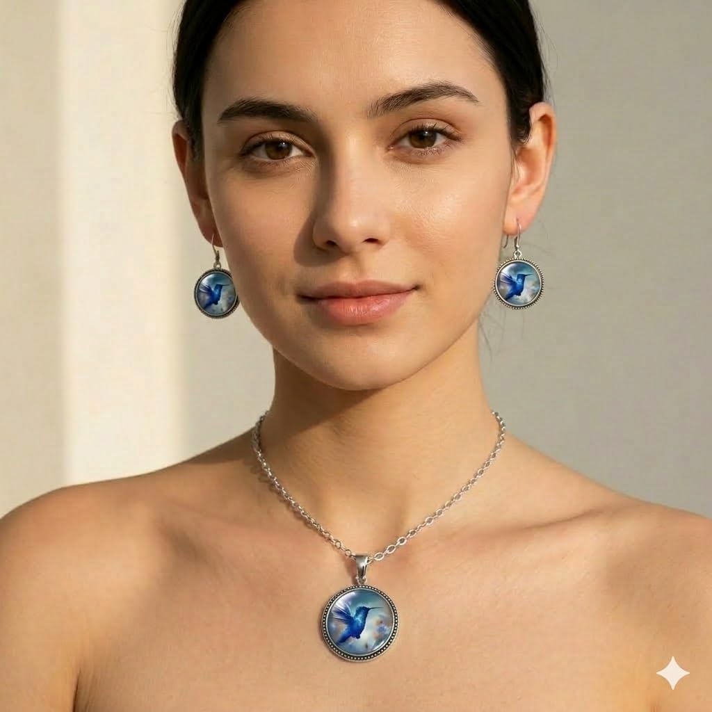SUPAC Stunning Hummingbird Pendant Necklace - Two Humming Birds Searching for Flower - Fashionable Alloy Jewelry with Delicate Details - Birthday, Party, Gift Idea for Her
