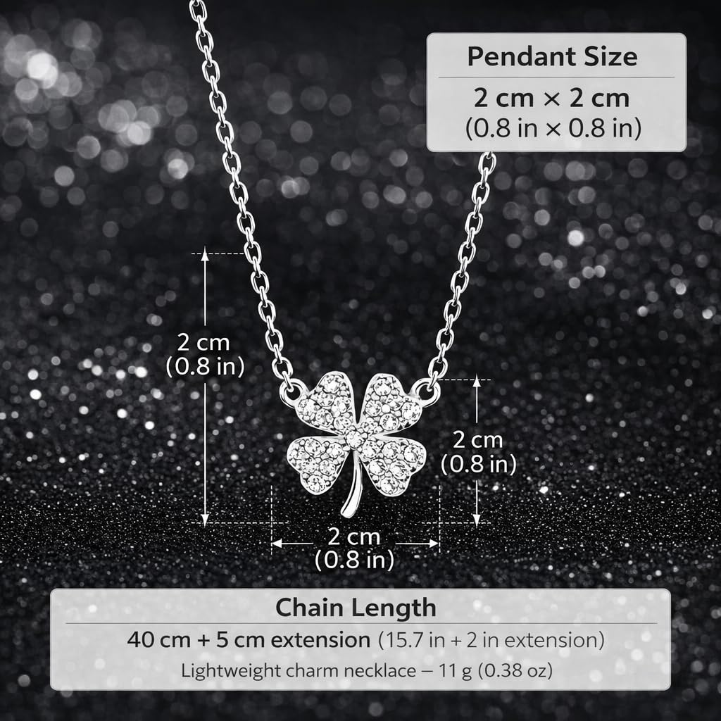 SUPAC Four-Leaf Clover Necklace with Sparkling Rhinestone Diamonds to Elevate Your Style - Silvery Four Leaf Clover Clavicle Pendant Necklace For Women