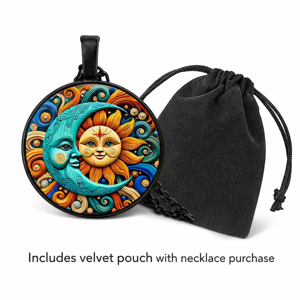 1pc Stunning Round Pendant Necklace - Unique Sun & Moon Pattern, Oil Painting Style Glass Mosaic, Alloy Construction, Trendy Sweater Chain, Fashionable Gift for Women - Christmas or Birthday Gift