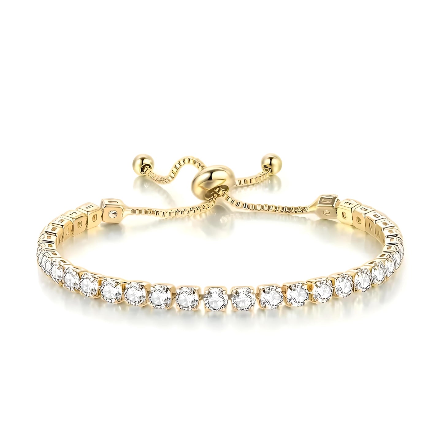Gold Tennis Bracelet, Stretch Hand Jewelry for Women Men, Luxury Shiny (Simulated Diamond) - Christmas or Birthday Gift