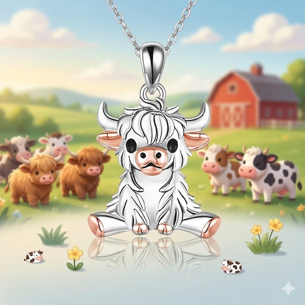 SUPAC Unique & Fashionable Cartoon Cow Necklace with Flower Pendant in White K