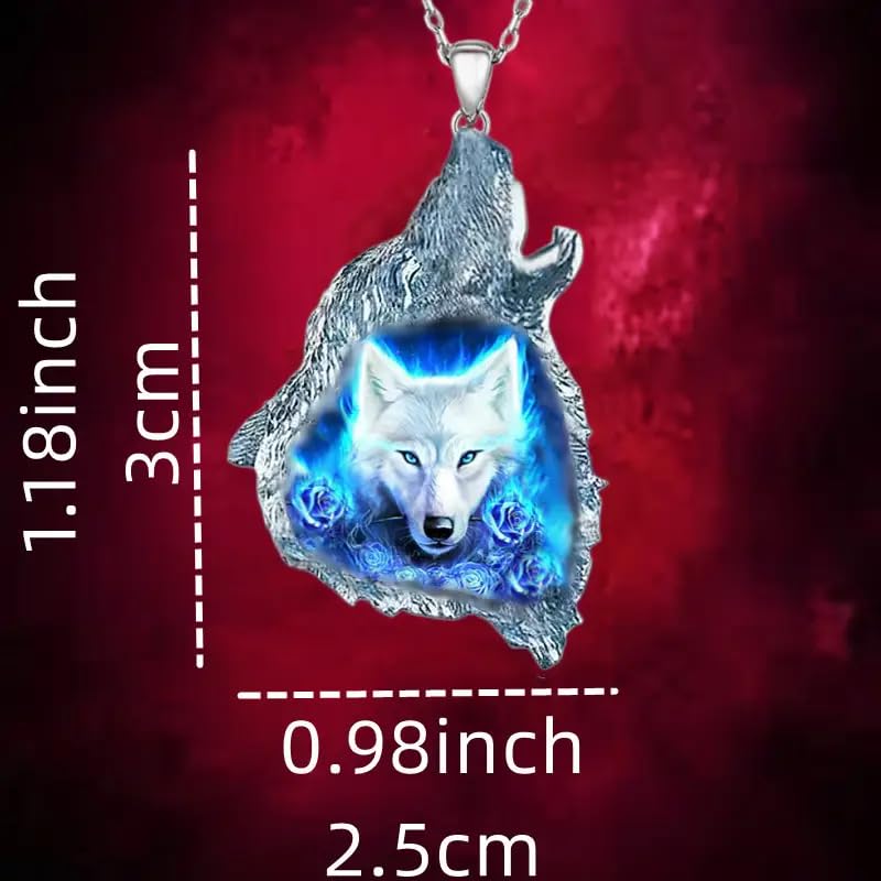 SUPAC Wolf Howling Galaxy, Solar System, Snow Field, Pendant Necklace, Stainless Steel Chain - Christmas, Birthday, or Party Gift (Snowfield)