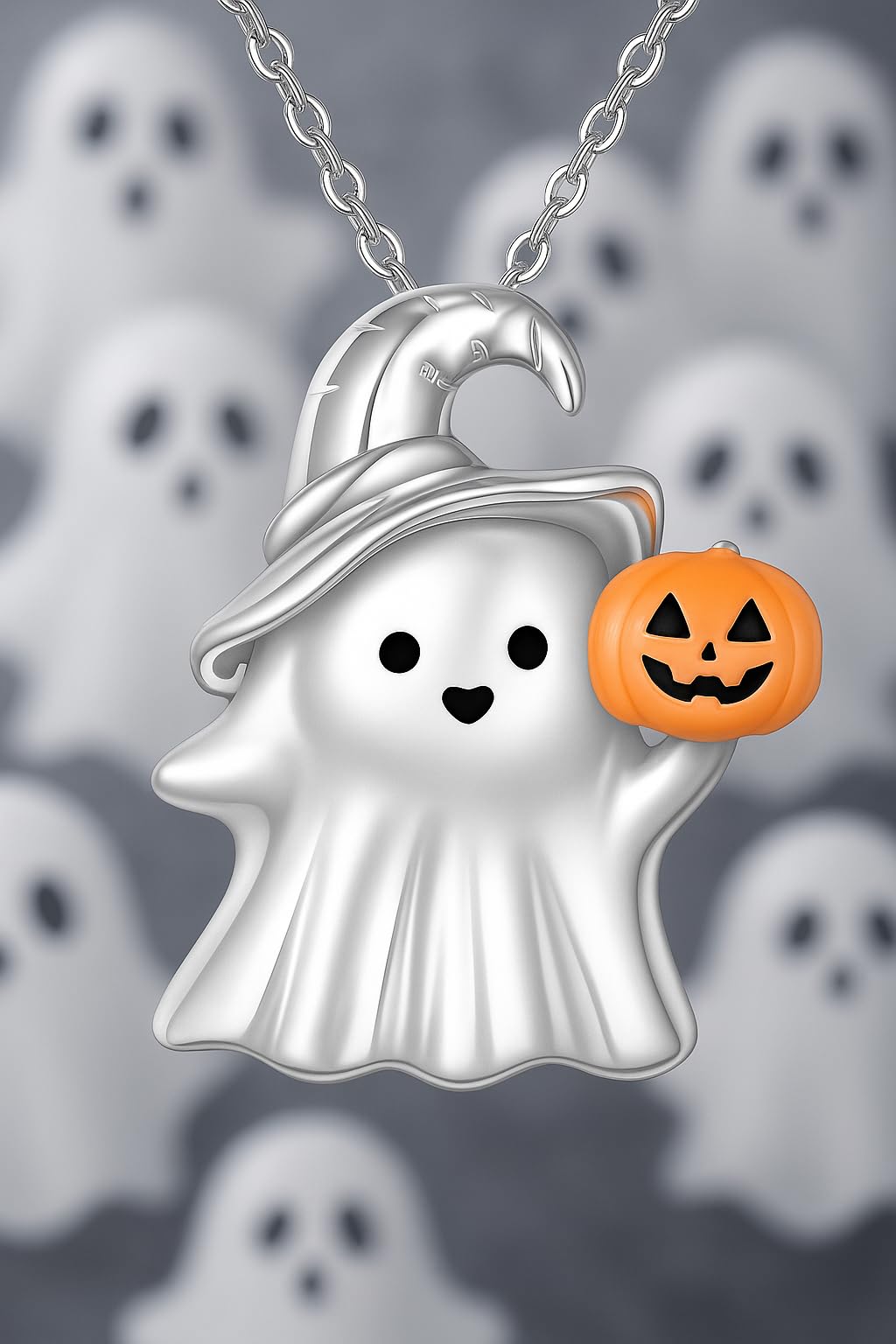 Cute Spooky Ghost Pumpkin Charm Necklace, Halloween or Year-Round Wear