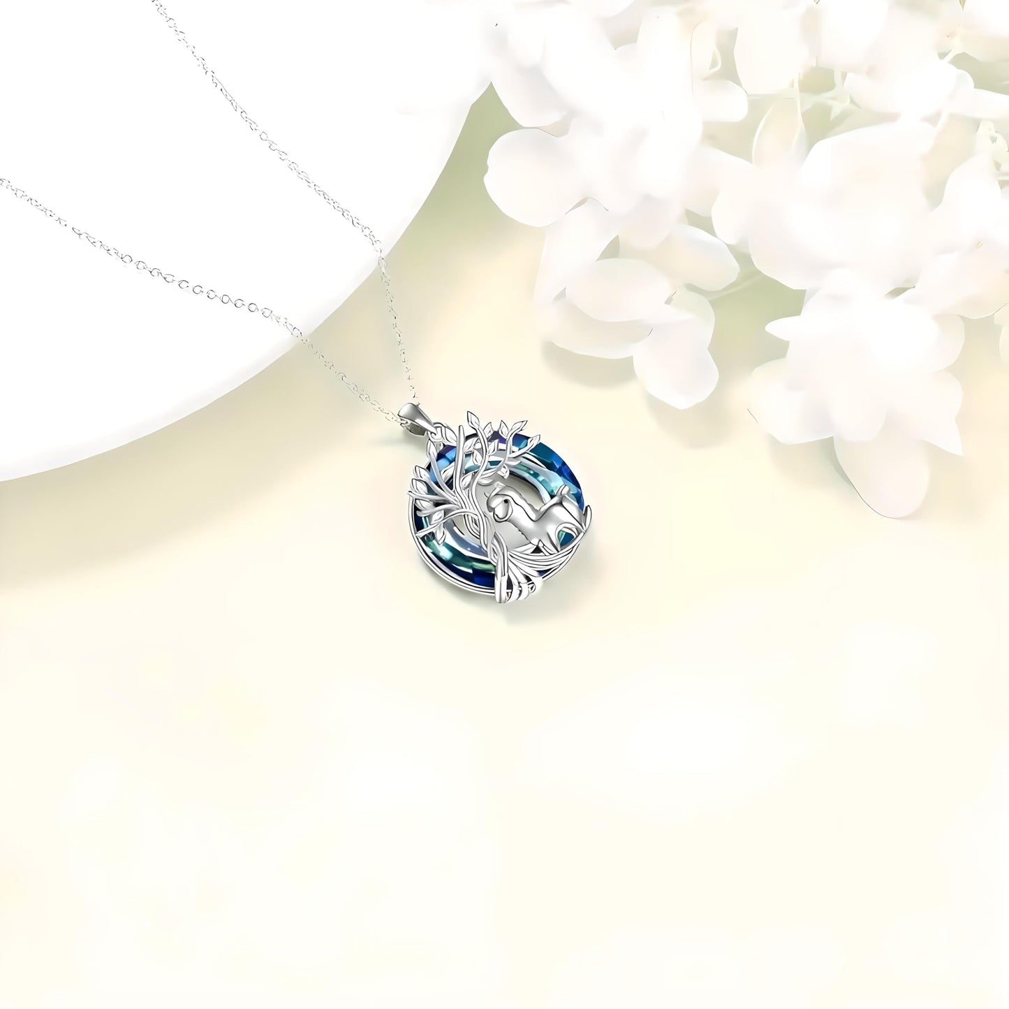 SUPAC Alpaca Tree of Life Jewelry Set, Silver Pendant Necklace and Drop Earrings, Blue Crystal, 0.85 inch
