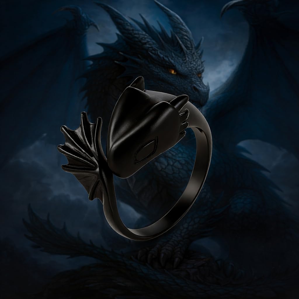 SUPAC Whimsical Silver Flying Dragon Ring - Unique Animal Shape Design, Adjustable Index Finger Ring for Men or Women, Cute Personality Statement Jewelry, Niche Fashion Accessory