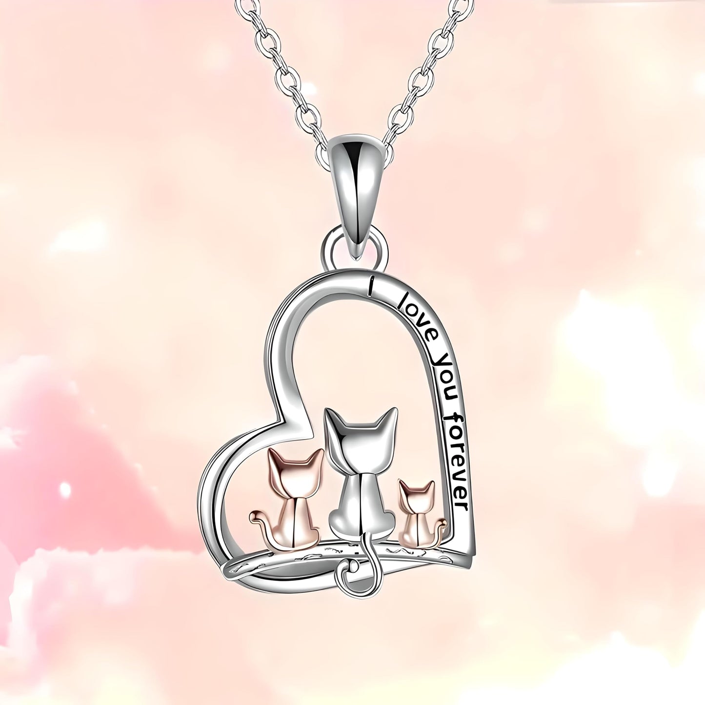 SUPAC Cute Heart Necklace, With Black Cat - Charming Cat Heart in Rose Gold - Stylish Gift for Women & Party Accessory