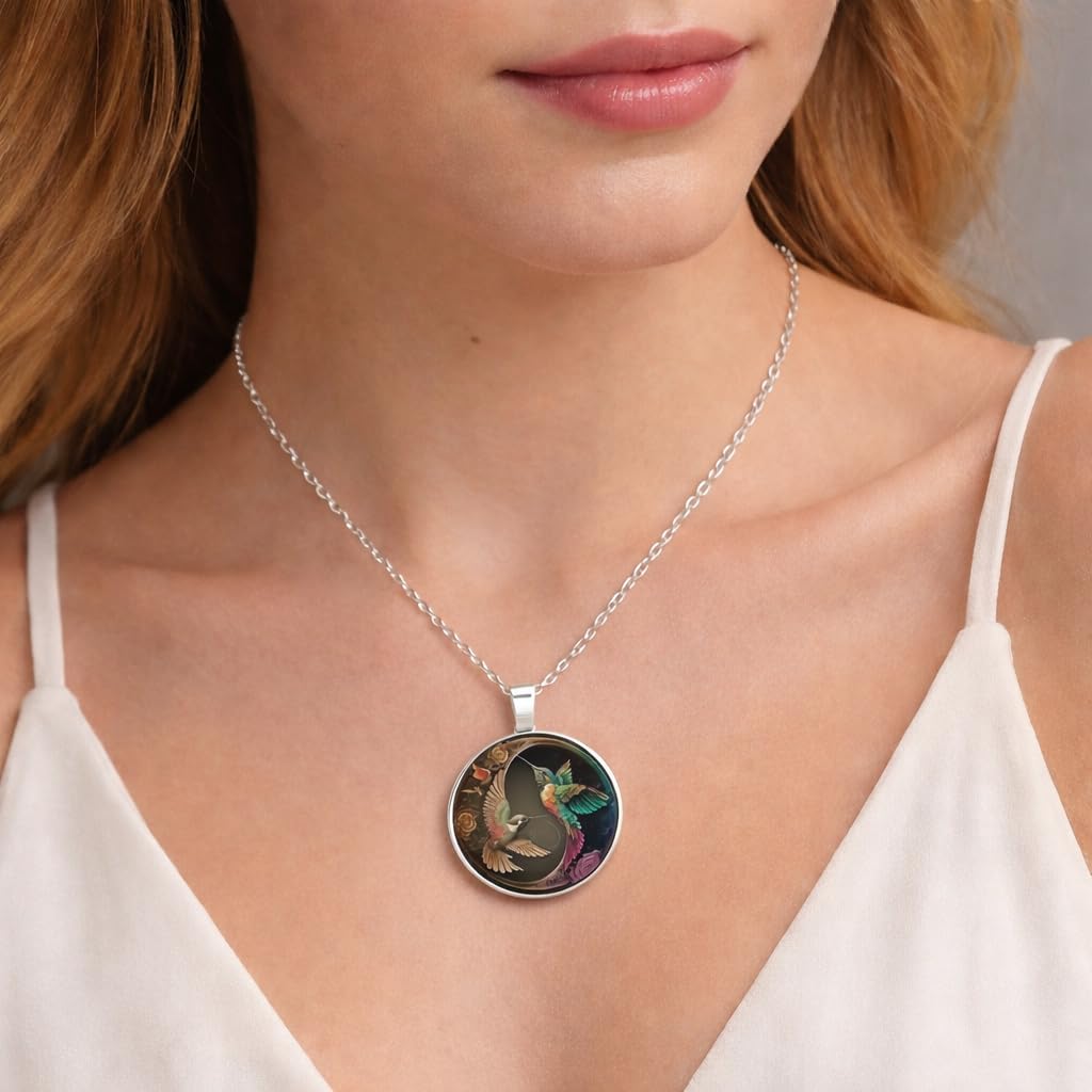SUPAC Stunning Hummingbird Pendant Necklace - Two Humming Birds Searching for Flower - Fashionable Alloy Jewelry with Delicate Details - Birthday, Party, Gift Idea for Her