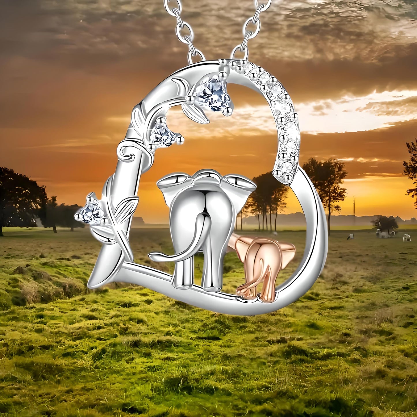 SUPAC Elephant Necklace, Silver Design - Elephant Lovers' Gift - Adjustable Vintage Elephant Ring with Turquoise Inlay – Unisex Boho Style Alloy Jewelry for Everyday & Party