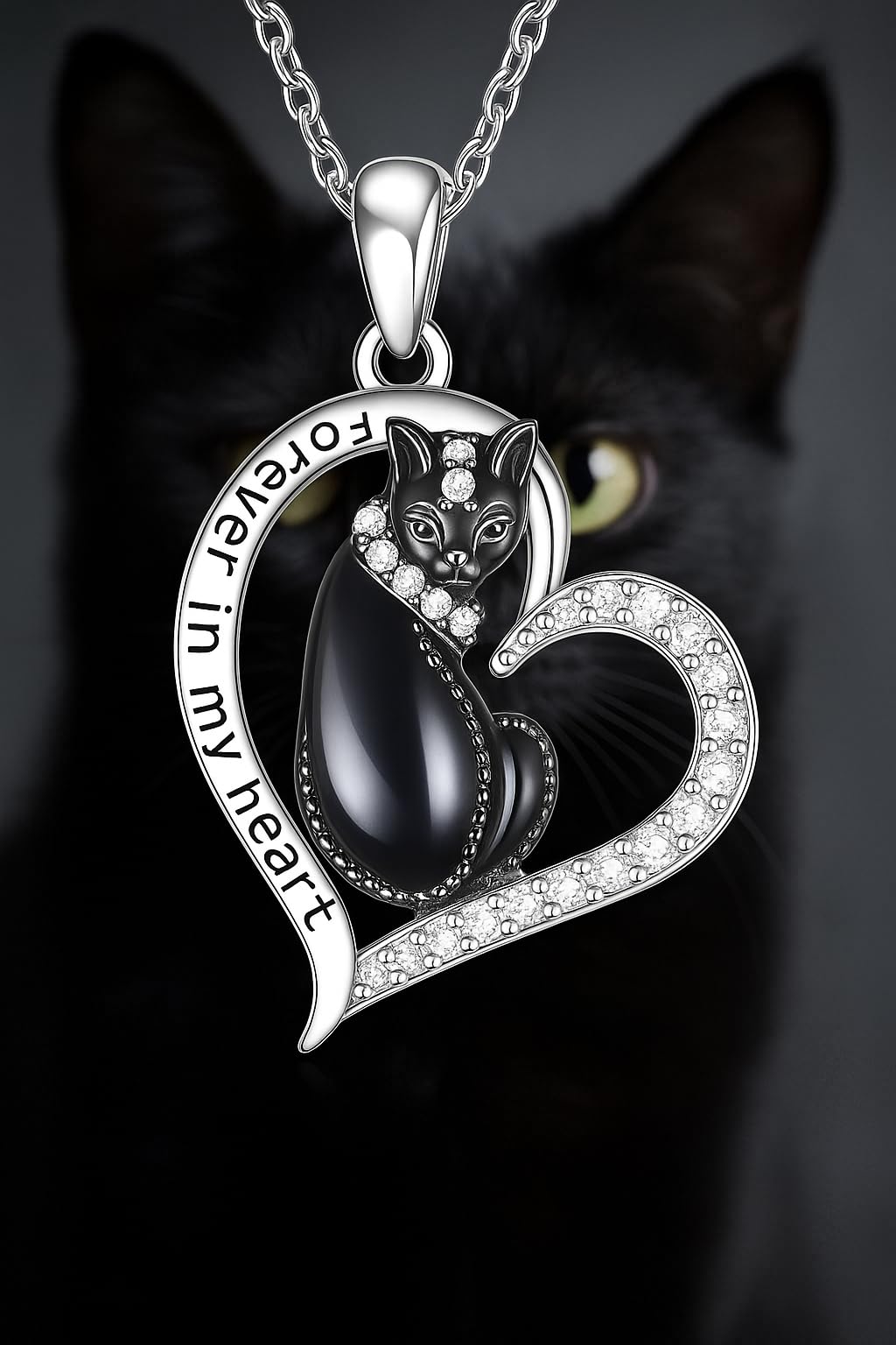 SUPAC Cute Cat Heart Necklace, With Black Kitten Sitting Together - Charming Heart Necklace in Rose Gold - Stylish Versatile Gift for Women & Party Accessory!