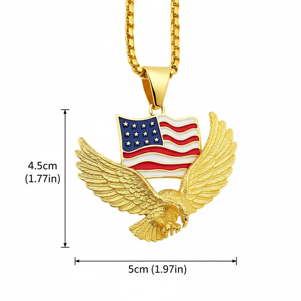 SUPAC Mens Majestic Silver Eagle with American Flag Pendant Necklace - A Bold Hip Hop Jewelry Statement, Symbol of Freedom and Unmatched Style
