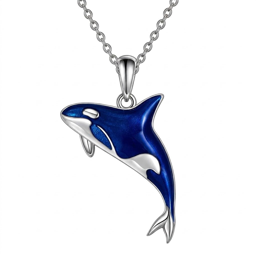 SUPAC Stainless Steel Silver Killer Whale Orca Whale Pendant Necklace, Black and Silver, Shamu Gift