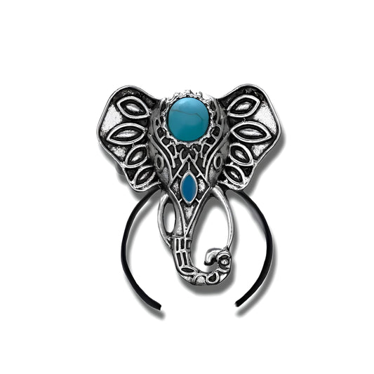 SUPAC Adjustable Vintage Elephant Ring with Turquoise Inlay – Unisex Boho Style Alloy Jewelry for Everyday & Party