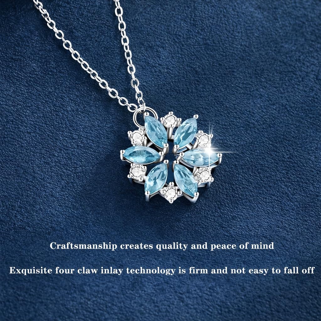 SUPAC Glitter Sky Blue Rhinestone Snowflake Pendant Necklace, Niche Design, Casual Wear, Christmas Gift