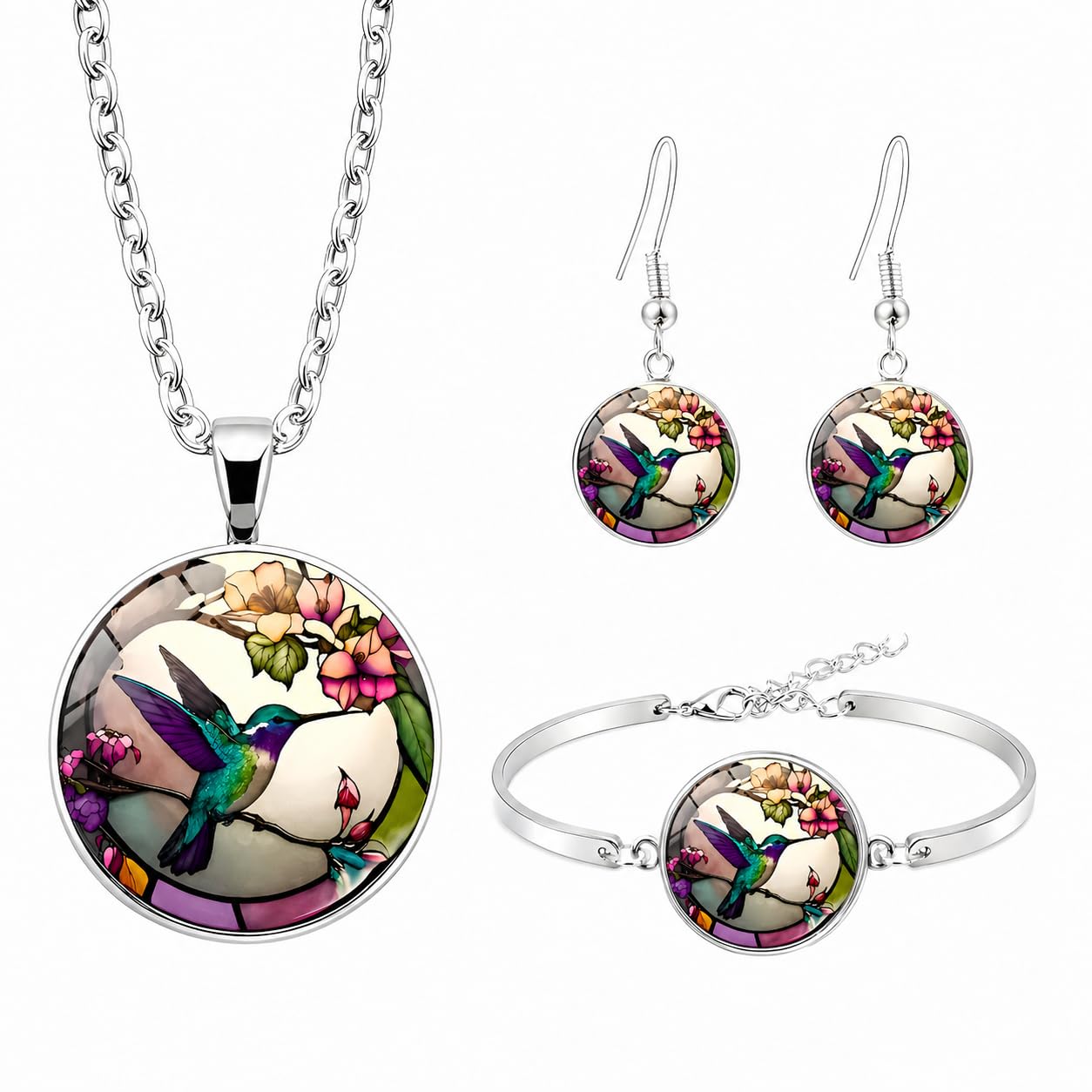 SUPAC Stunning Hummingbird Pendant Necklace - Two Humming Birds Searching for Flower - Fashionable Alloy Jewelry with Delicate Details - Birthday, Party, Gift Idea for Her
