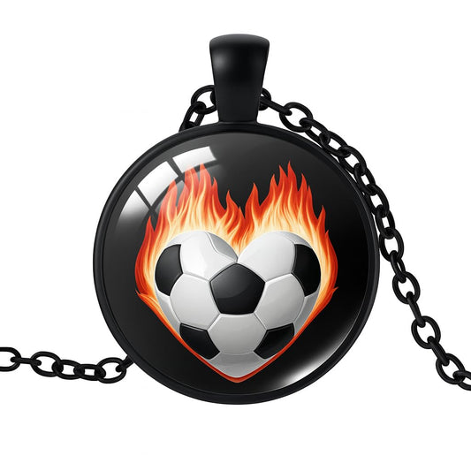 SUPAC Sports Pendant Necklace with Flaming Soccer Ball and Baseball Design, 21.65 inch Chain with 1.97 inch Extension, Black (Soccer)