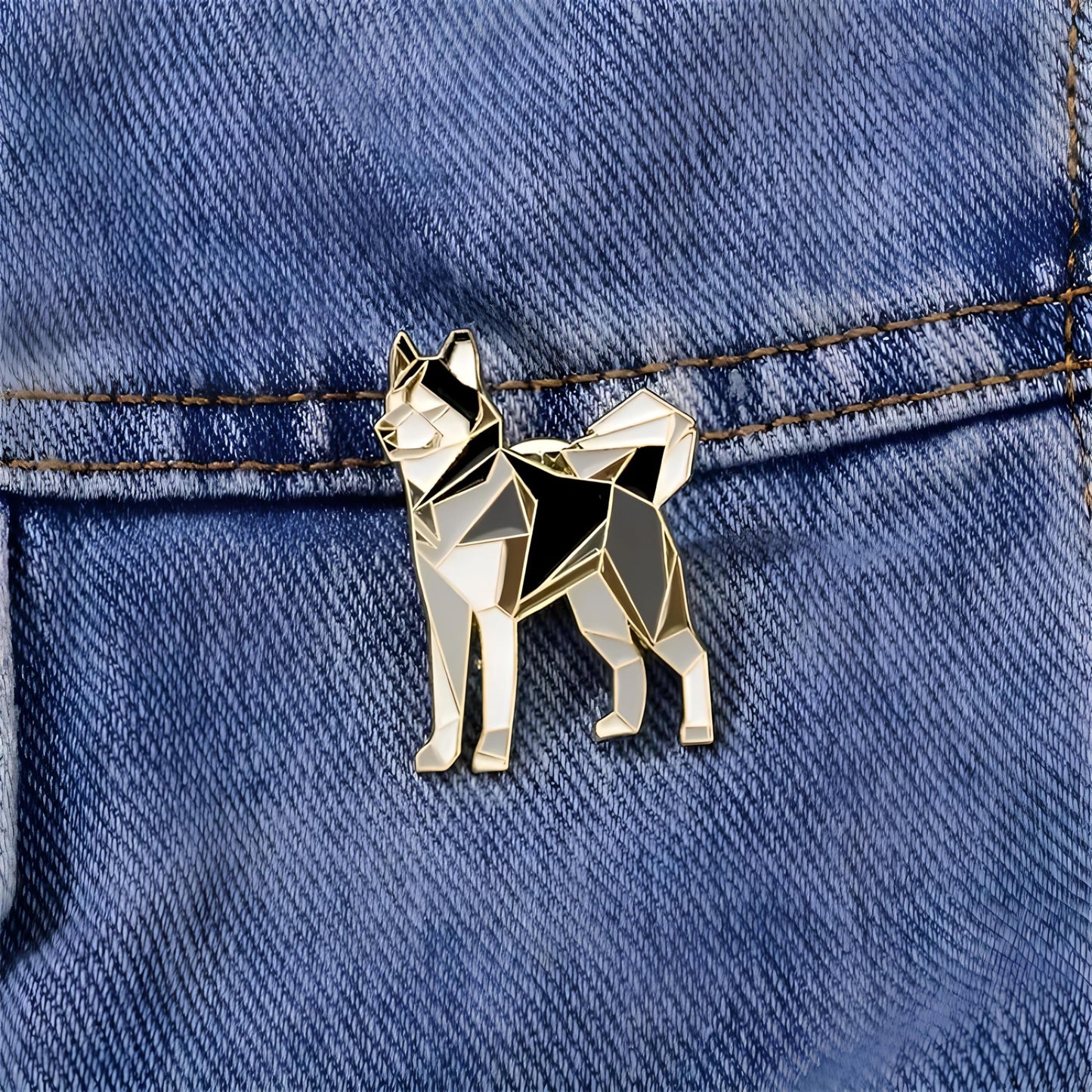 Dog Breed Pins - Geometric Australian Shepherd, Cat, Husky, Bernese Mountain Dog, Enamel Pin, Modern Art Design, White and Purple - Badge for Men