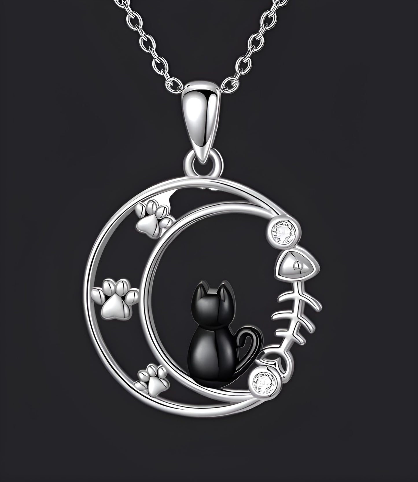 SUPAC Cute Cat Heart Necklace, With Black Kitten Sitting Together - Charming Heart Necklace in Rose Gold - Stylish Versatile Gift for Women & Party Accessory!