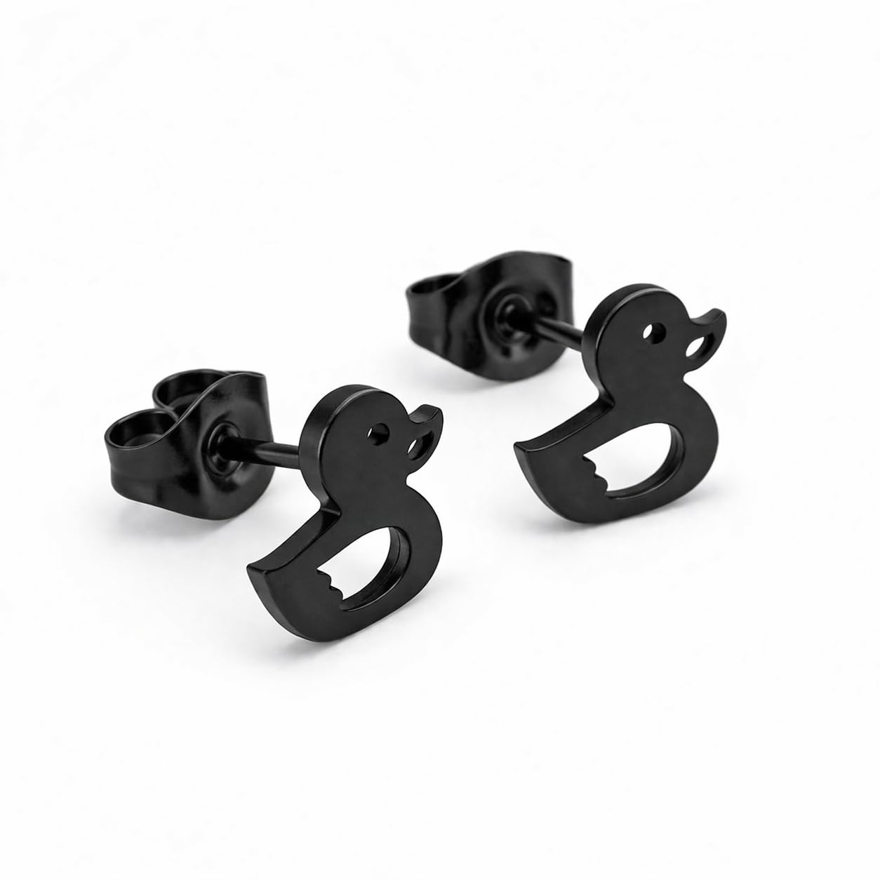 Cute Duck Stud Earrings, Gold Plated, Small Size - Gold, Silver, Black Options - Gift For Duck Lovers'