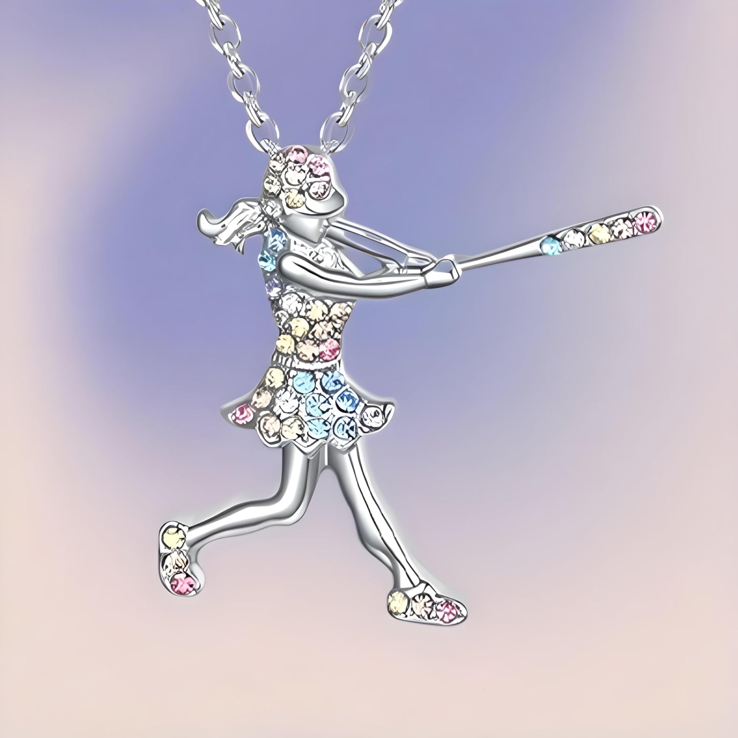 Sports Heart Necklace, 9 Different Sport Options: Basketball, Jumping Cheerleader, Gymnast, Softball, Volleyball, Ballet Ballerina, Runner, Sports Accessories Birthday Gift- Simulated Rainbow Diamonds, Christmas, Birthday or Party Gift