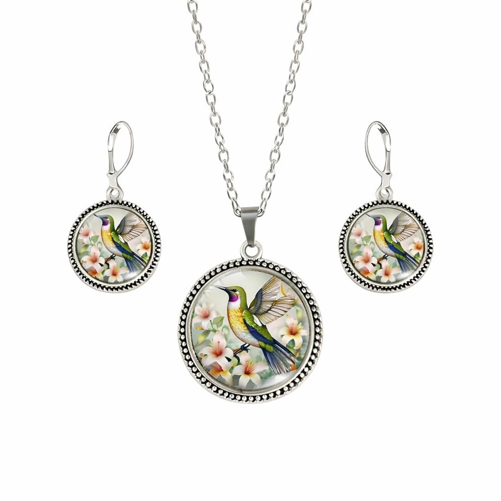 SUPAC Stunning Hummingbird Pendant Necklace - Two Humming Birds Searching for Flower - Fashionable Alloy Jewelry with Delicate Details - Birthday, Party, Gift Idea for Her