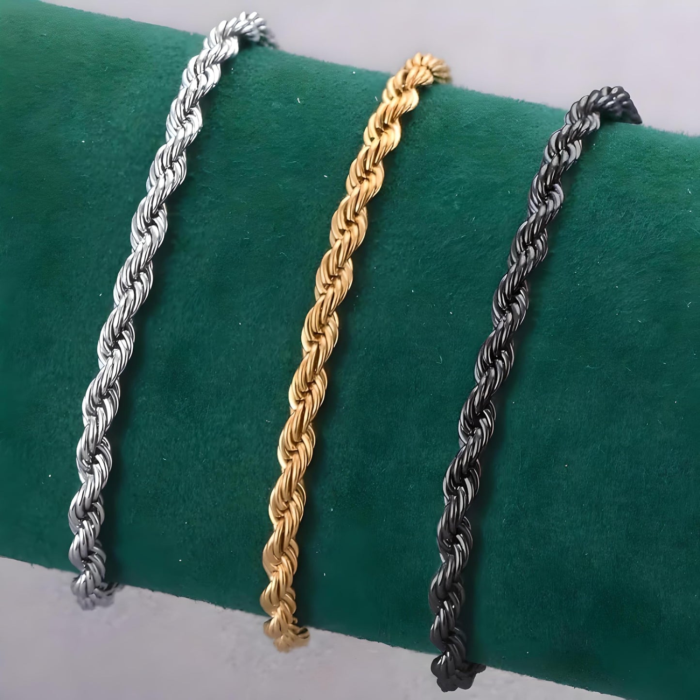 3PCS Stainless Steel Bracelets for Men Gold, Silver, Black Bracelet Twisted Cable Mens Luxury Jewelry Bracelets Gifts