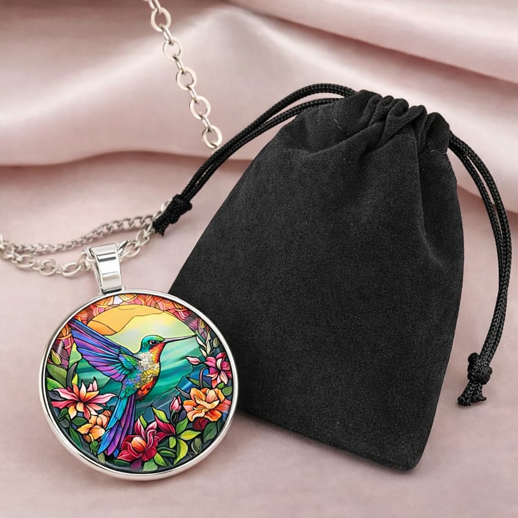 SUPAC Stunning Hummingbird Pendant Necklace - Two Humming Birds Searching for Flower - Fashionable Alloy Jewelry with Delicate Details - Birthday, Party, Gift Idea for Her