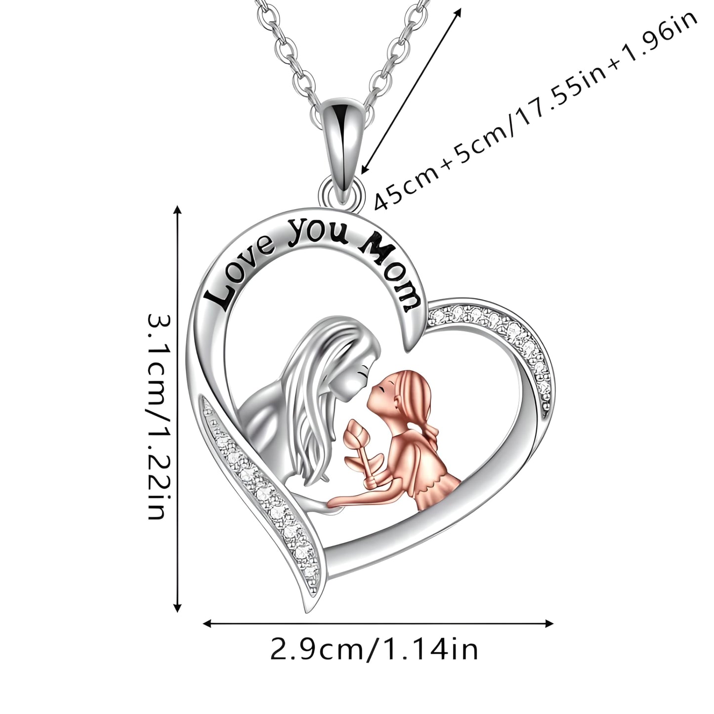 SUPAC Heart-Shaped Mother's Day Necklace, Family + Necklace Options with Crystal Accents, Pendant Gift, Silver and Gold-Tone, 'I Love You Always & Forever' Message (Mother + Daughter)