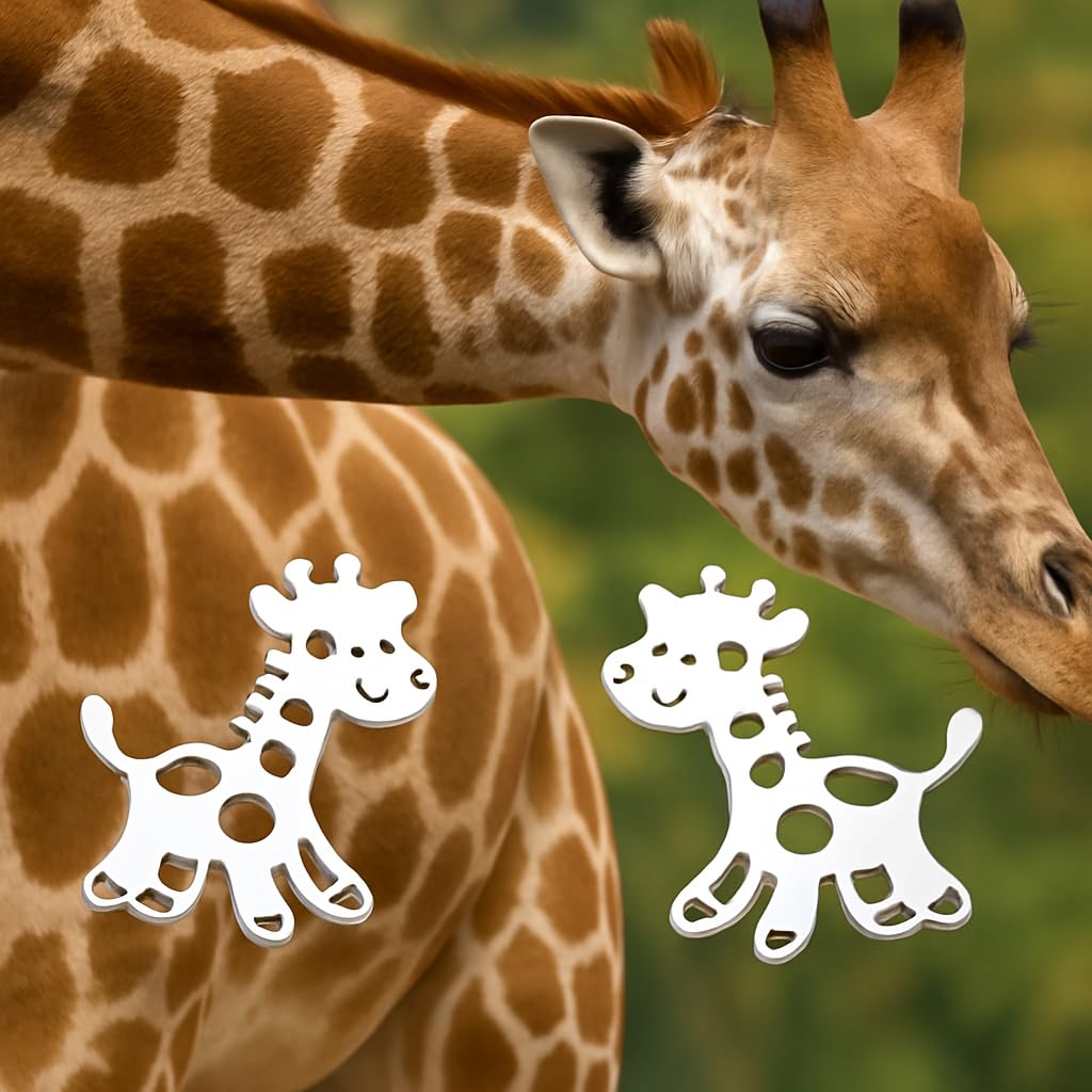 Cute Giraffe Stud Earrings, Black, Silver, Rose Gold, and Gold Options, Stainless Steel, Animal Design - Gift for Giraffe Lovers