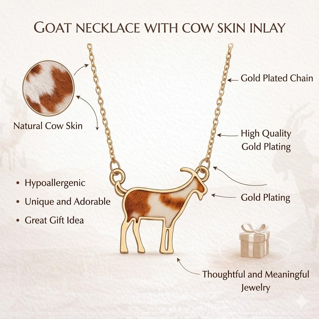 SUPAC Western Farm Animal Pendant Necklace, Cow, Horse, Goat, and Pig Hide - Silver Chain, 15.35 inch + 1.97 inch Extension