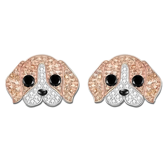 Dog Lovers' Earrings, Different Dog Breed Stud Earrings with Crystals, Rose Gold and Silver Tone - Party, Birthday, or Christmas Gift