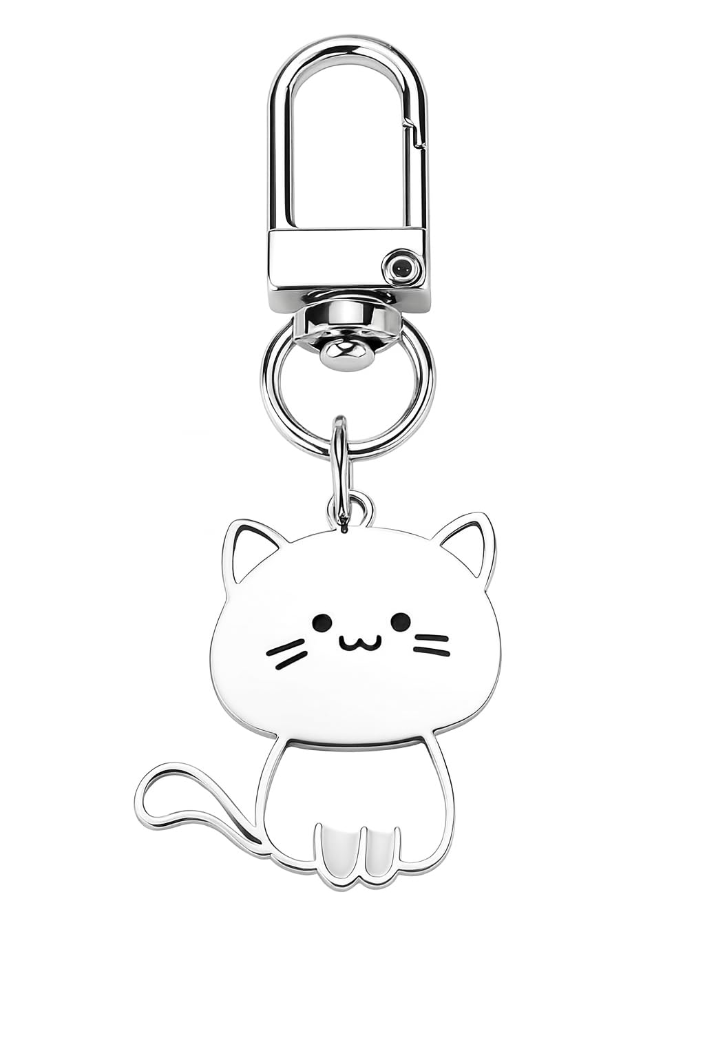 SUPAC Cute Cat Keychain with Carabiner Clip, White Metal, 2.68 x 1.18 inches