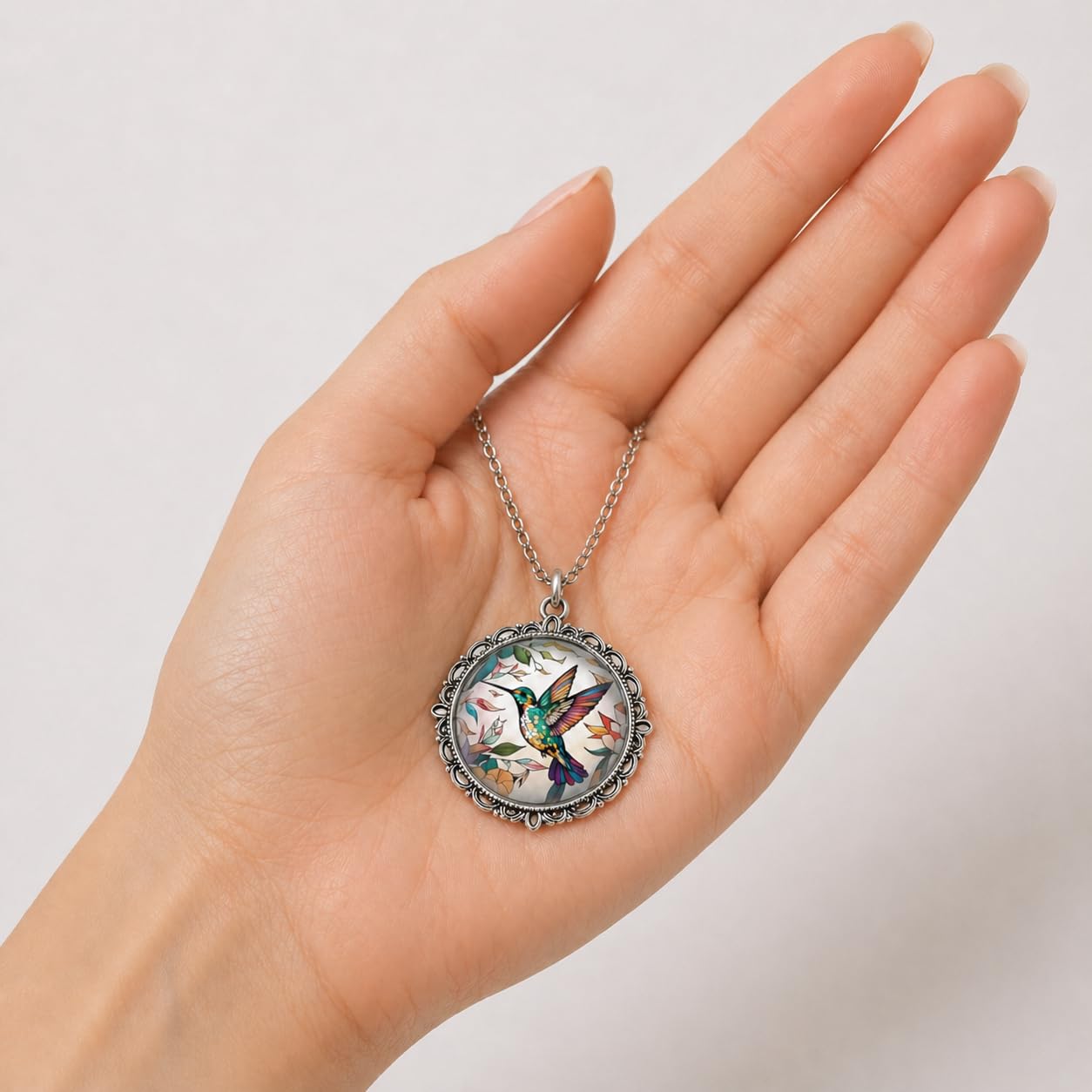SUPAC Stunning Hummingbird Pendant Necklace - Two Humming Birds Searching for Flower - Fashionable Alloy Jewelry with Delicate Details - Birthday, Party, Gift Idea for Her
