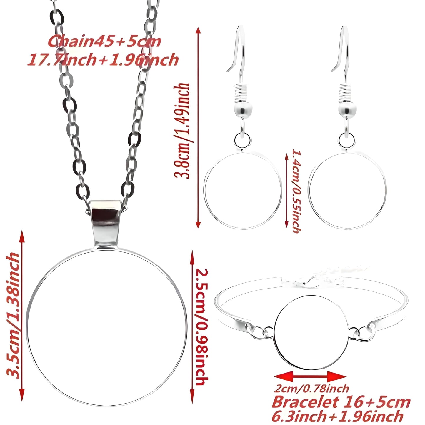 SUPAC Horse Jewelry Set with Necklace, Bracelet and Earrings, Winter Moon Design, 4 Pieces, Silver