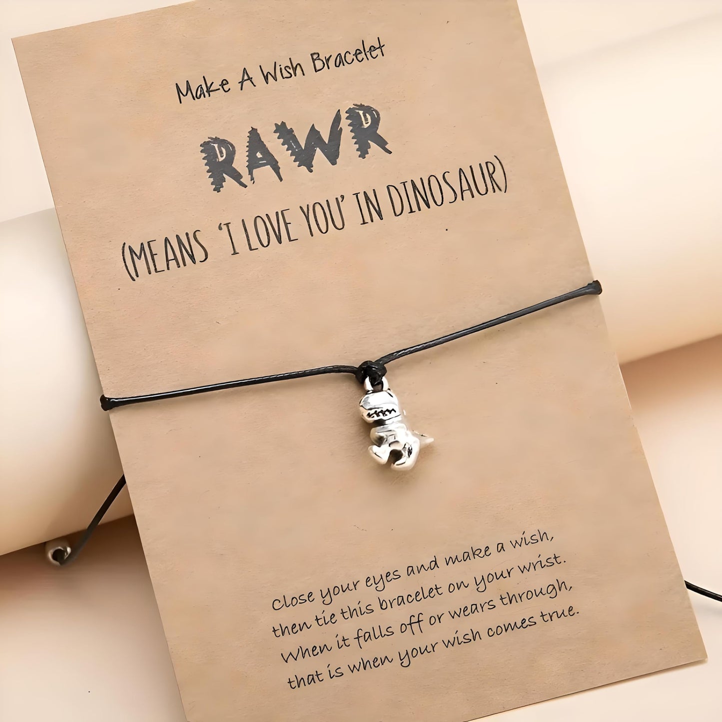 SUPAC Animal and Sport Friendship Bracelet, Always Bee You Wish Bracelet, Black Adjustable String, Decorative Animal Charms, 6.2-11.8 inches (Black T-Rex)