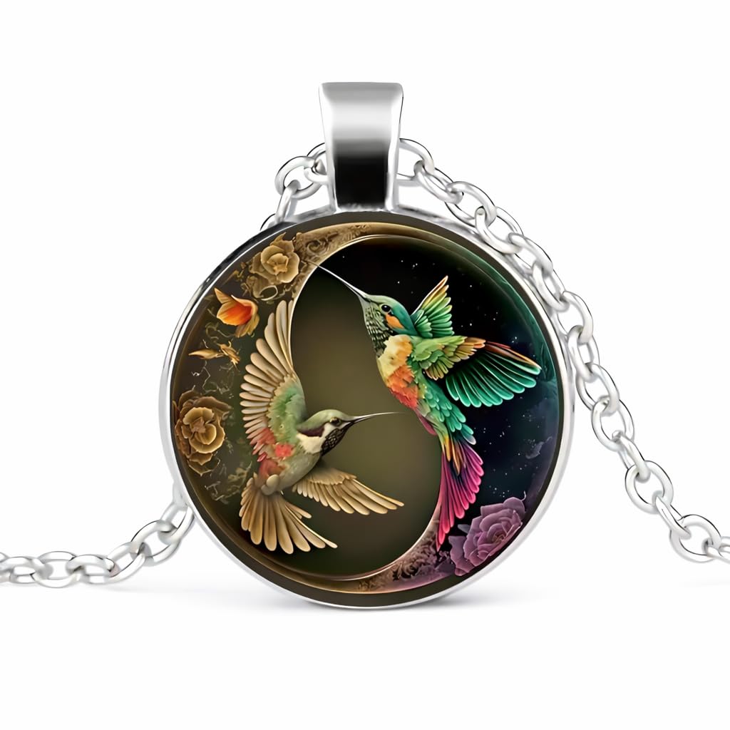SUPAC Stunning Hummingbird Pendant Necklace - Two Humming Birds Searching for Flower - Fashionable Alloy Jewelry with Delicate Details - Birthday, Party, Gift Idea for Her
