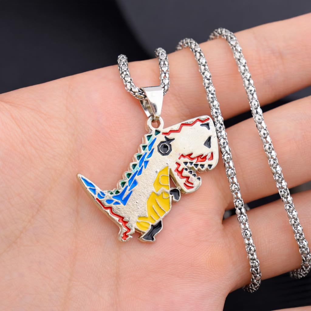 SUPAC Stainless Steel Plated T-Rex Dinosaur Pendant Necklace for Men or Women - Christmas or Birthday Gift