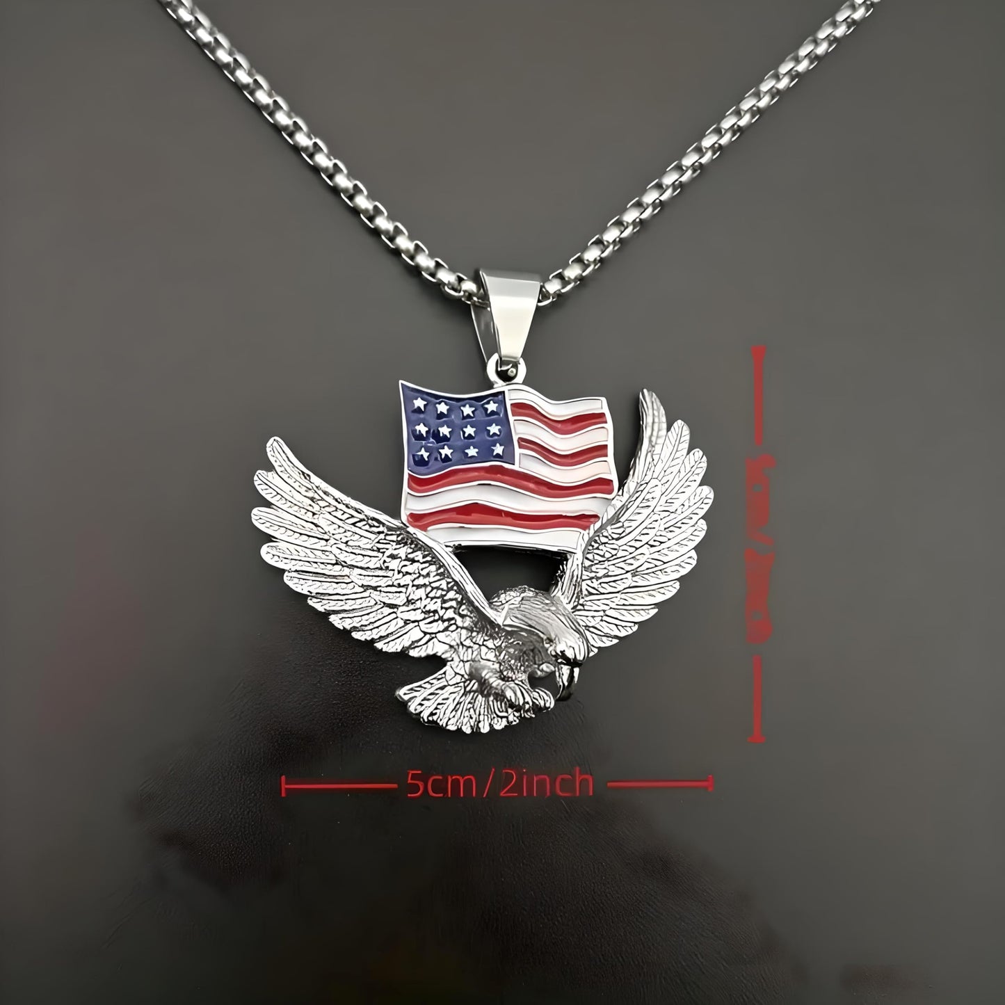 Mens Majestic Silver Eagle with American Flag Pendant Necklace - A Bold Hip Hop Jewelry Statement, Symbol of Freedom and Unmatched Style