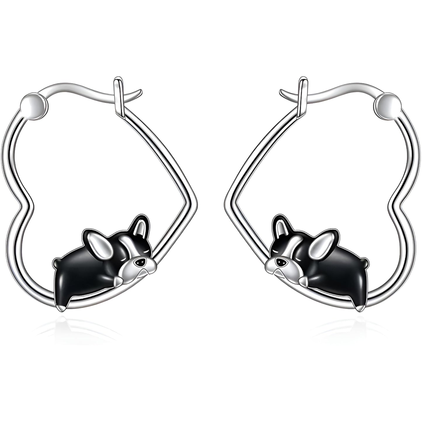 Stainless Steel Schnauzer and Boston Terrier Hoop Earrings, 0.945 inch Round Design, Dog Face Jewelry