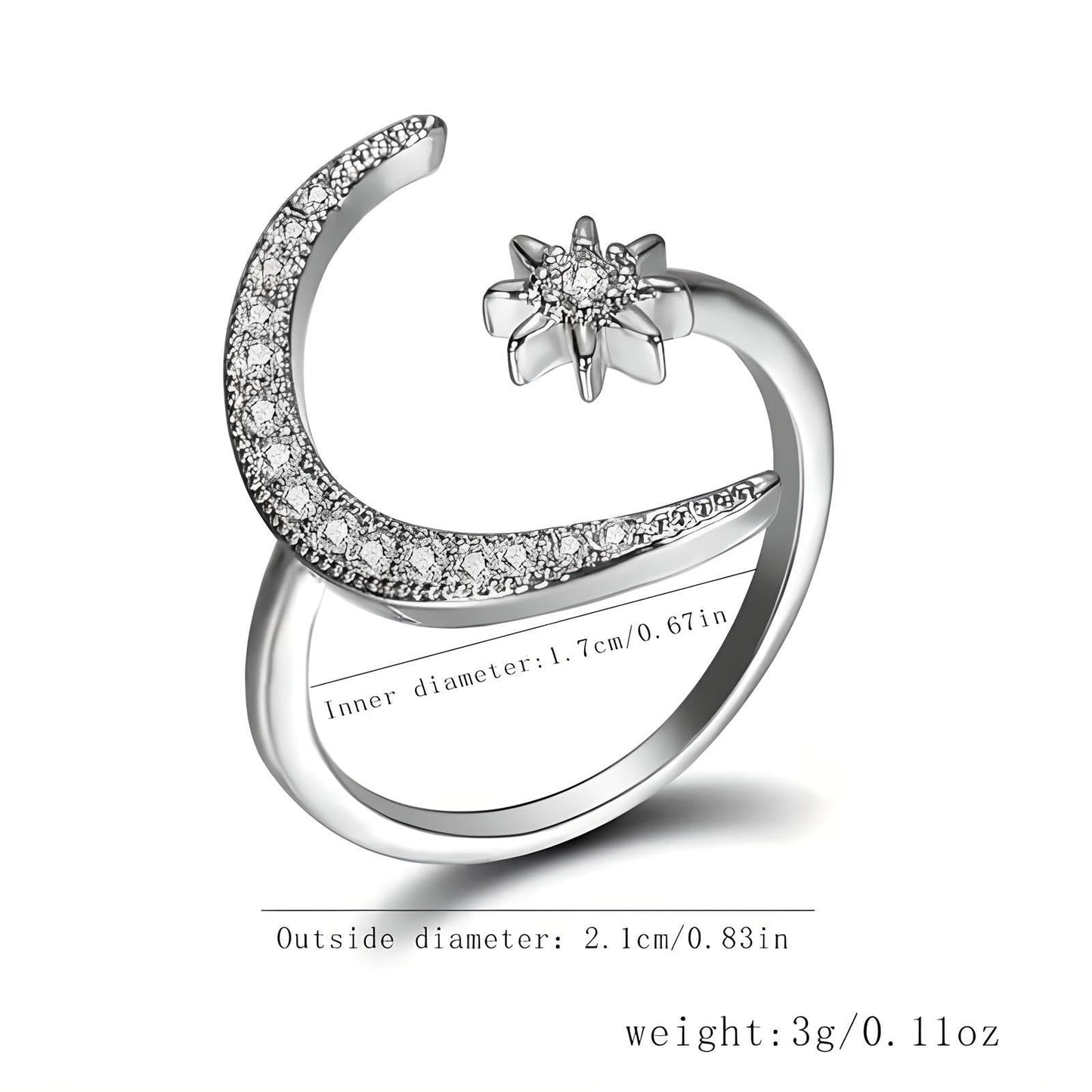 1pc Chic Moon & Sun Cuff Ring - Shimmering Rhinestone Crescent Design - Delicate Daily Wear & Party Accessory for Fashion-Forward Style - Christmas, Birthday Gift