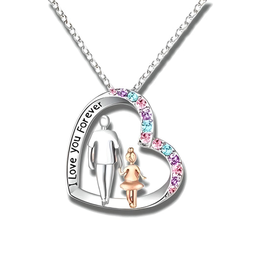 Father and Daughter Heart Necklaces, Crystal Accents, Silver Chain - 'I Love you Forever' - Father's Day Gift