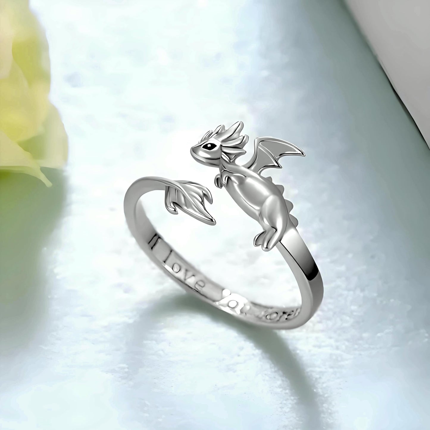 Whimsical Silver Flying Dragon Ring - Unique Animal Shape Design, Adjustable Index Finger Ring for Men or Women, Cute Personality Statement Jewelry, Niche Fashion Accessory