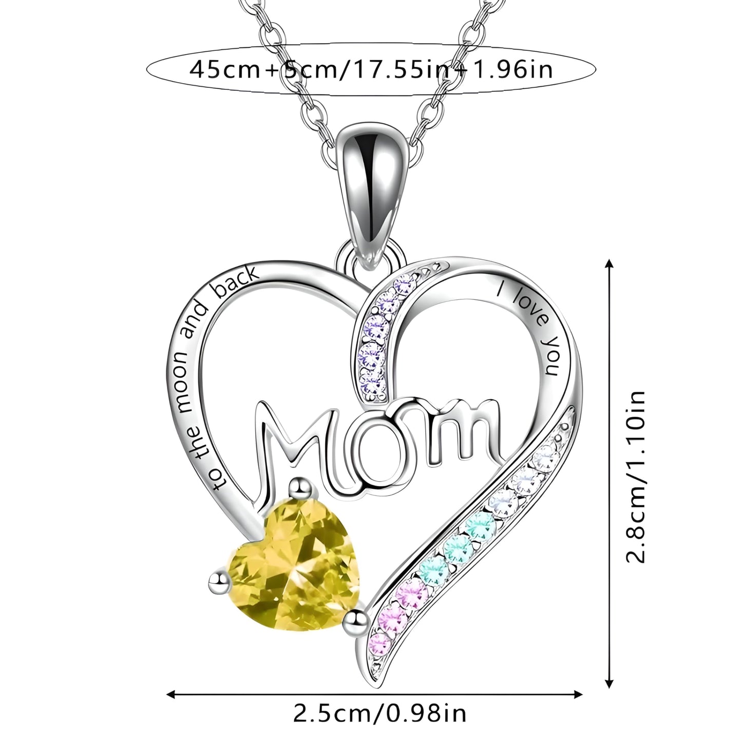 Heart Mom Necklace, Sterling Silver Crystal Pendant with Pink Heart Stone, I Love You to the Moon and Back - Mother's Day Gift