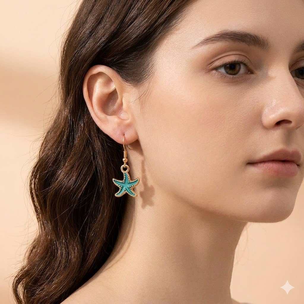 1 Pair of Starfish Drop Earrings - Adorable Beach-Inspired Design, Versatile Style to Match Various Daily Outfits, Fashionable Party Accessories