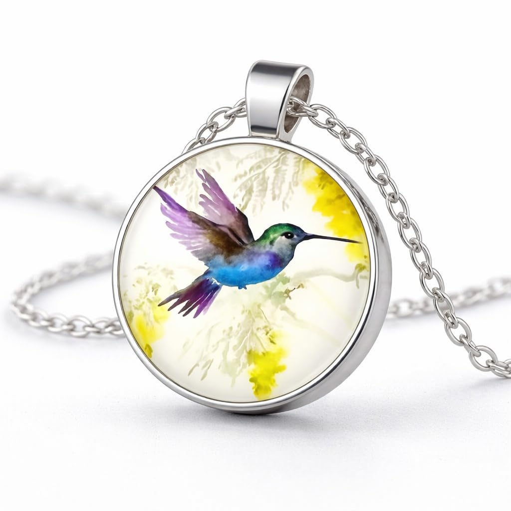 SUPAC Stunning Hummingbird Pendant Necklace - Two Humming Birds Searching for Flower - Fashionable Alloy Jewelry with Delicate Details - Birthday, Party, Gift Idea for Her